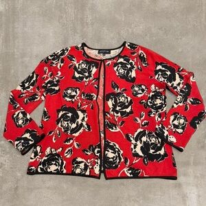 Jones New York Red Floral Cardigan